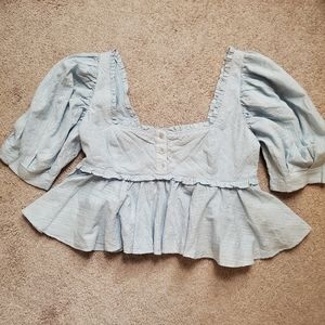 Blue Free People Babydoll Cropped Top Small